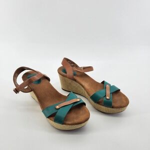 Clarks‎ Artisan Wedge Sandals - Brown & Teal Cross Strap Adjustable Shoes